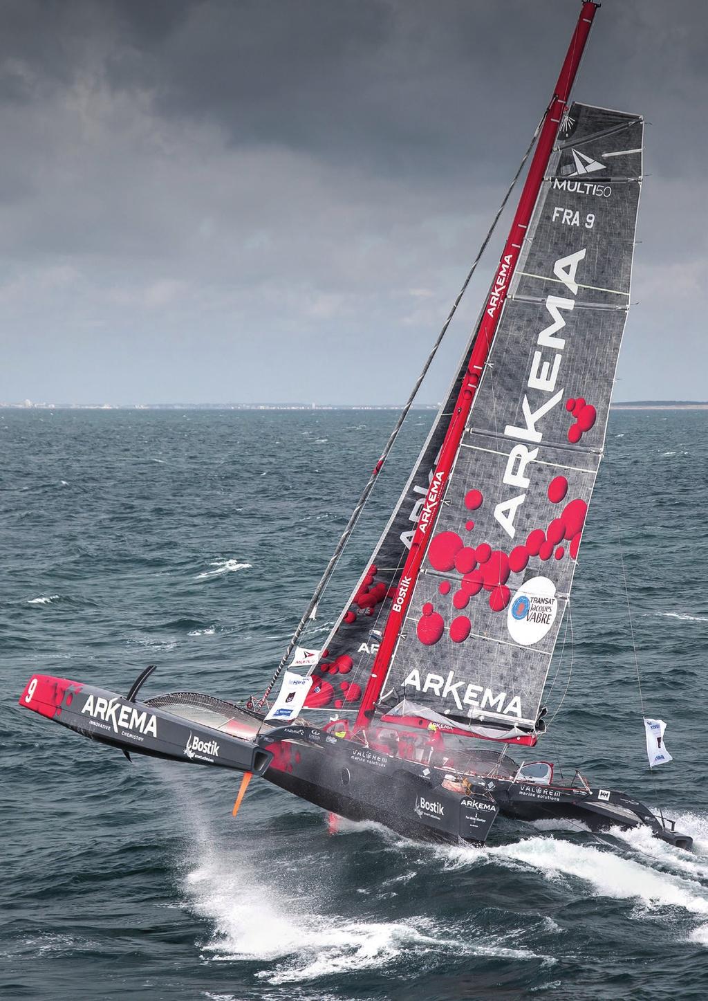THE MULTI50 ARKEMA, AN EVER IMPROVING ULTRA COMPETITIVE TRIMARAN Built in the heart of the Médoc region in 2012, the Multi50 Arkema is the very representation of Lalou s commitment to scheduling his