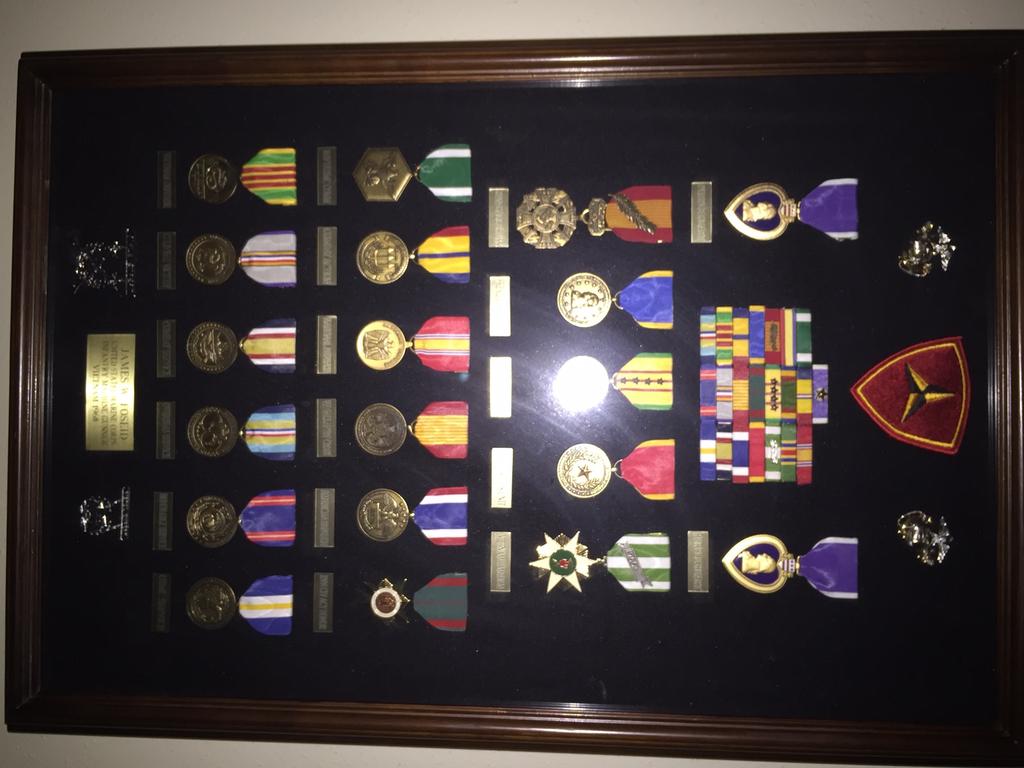 Medals Earned: Two Purple Hearts, Cross of Gallantry, Presidential Unit Citation, Viet Nam Service w/t 5 Major Operations, Meritorious Unit Citation, Vietnam Campaign, USMC/Navy Commendation,