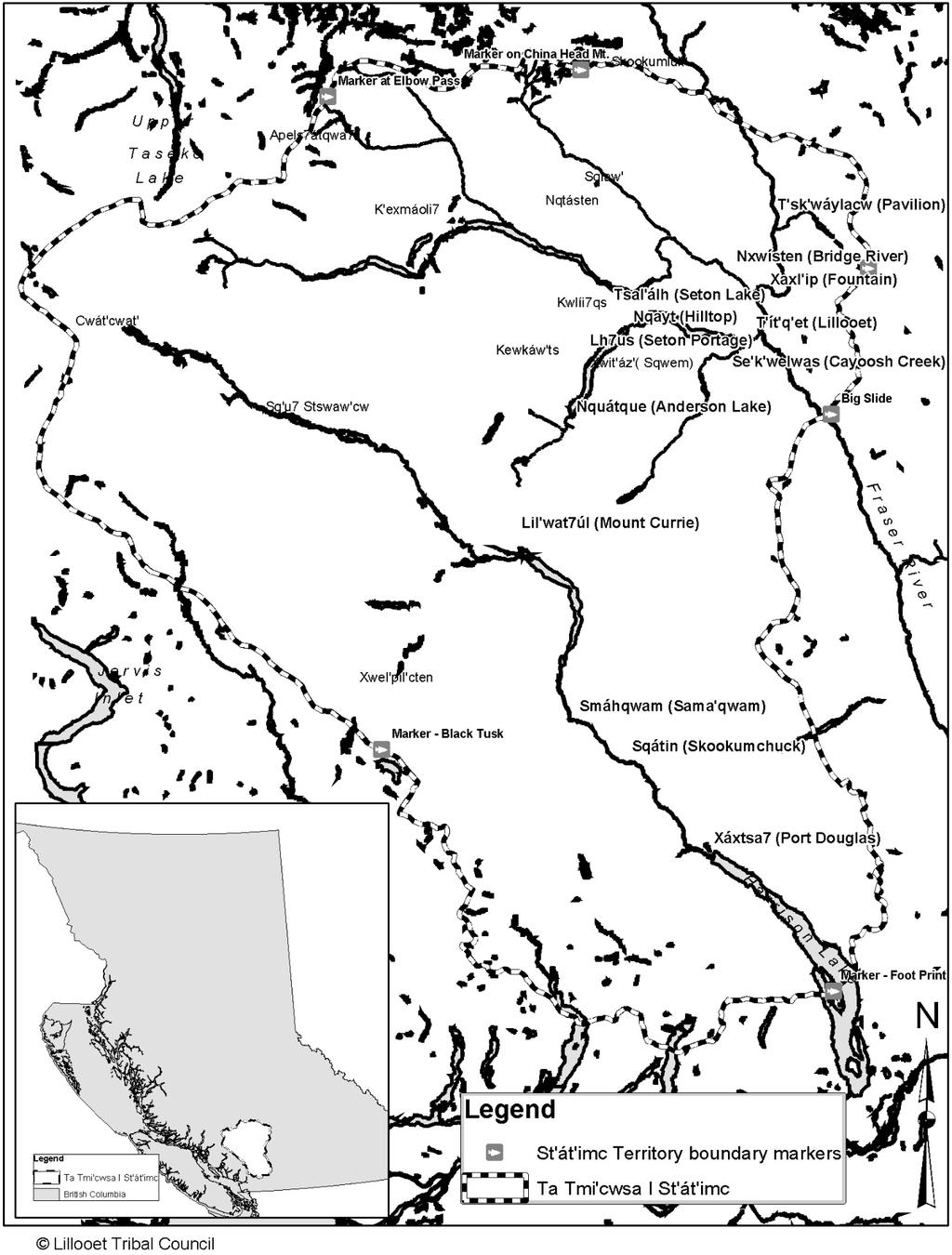 Fig. 3.1 Map of Stl'atl'imx territory, courtesy of Lillooet Tribal Council.