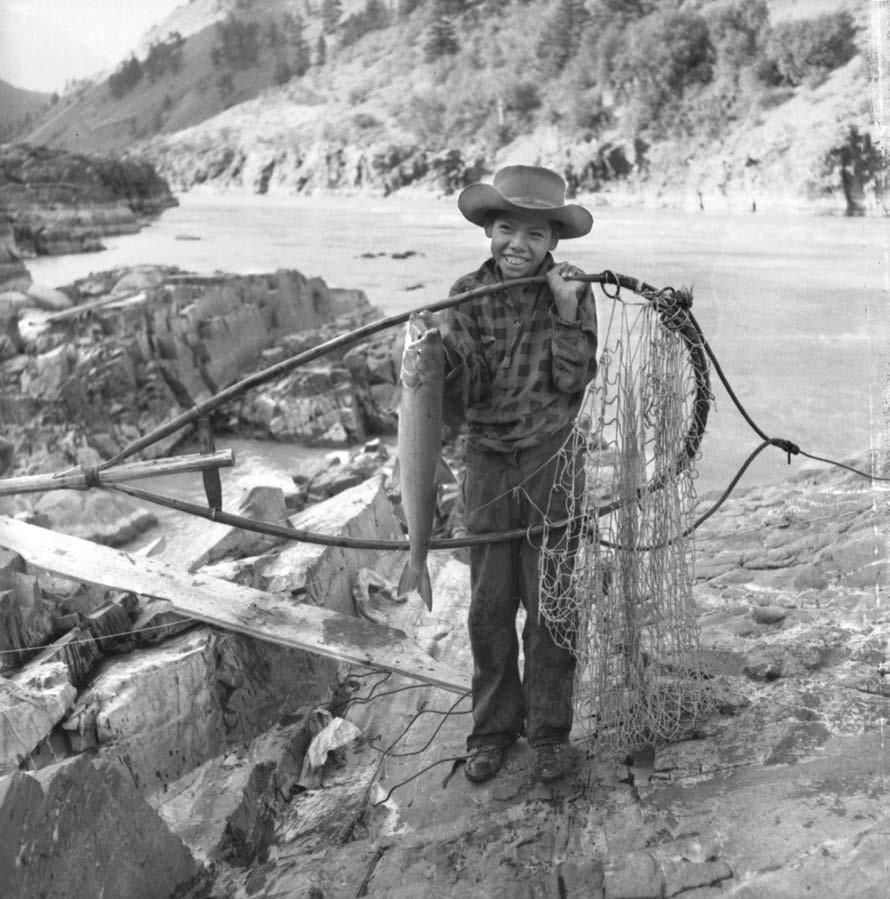 Fig. 3.6 Arnie wants to use a dipnet West bank of the Fraser River, immediately south of the Bridge River confluence, ca. 1959. Photo Malcolm Parry.