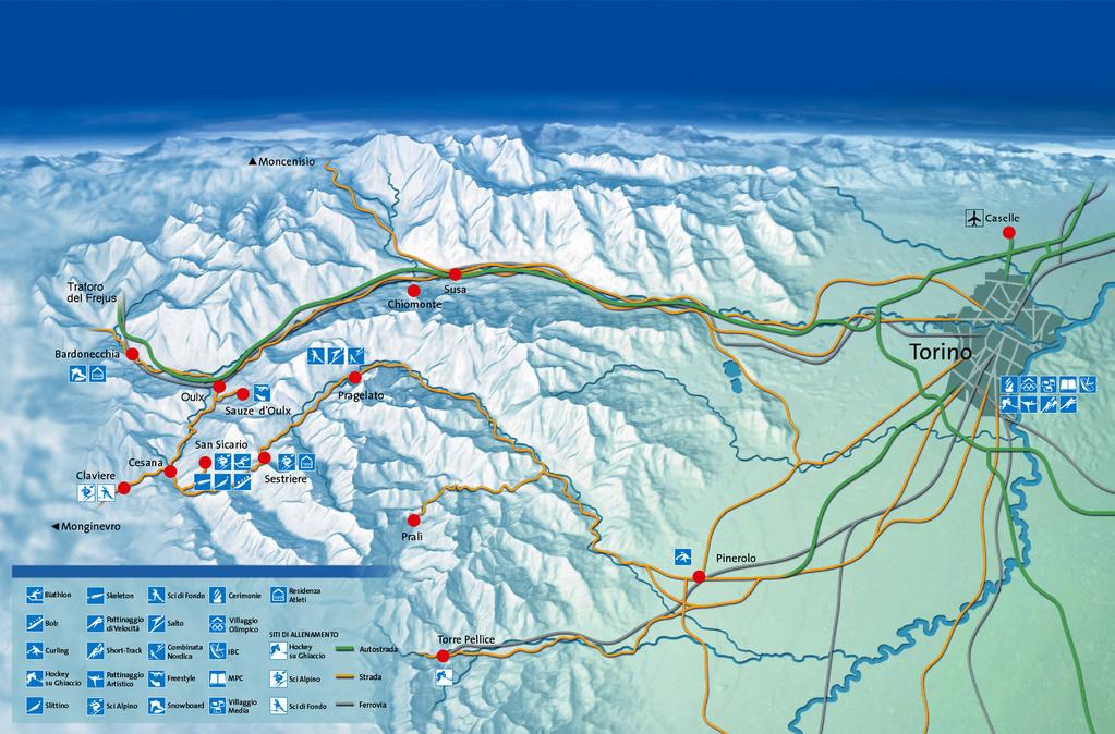 The Olympic system of Torino 2006 Sports in the mountain areas Alpine Skiing Sestriere / San Sicario Cross Country Pragelato Plan Biathlon