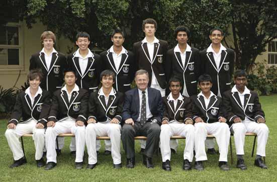 Cricket First Eleven Back Row: S.Lane, A.Liu, S.Haque, K.Taylor, N.Bhagwat, A.Ramesh. Front Row: O.Meroni, M.