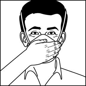 Place respirator on your face so that the foam rests on your nose and the bottom panel is open under chin. Hold the bottom panel securely under your chin.