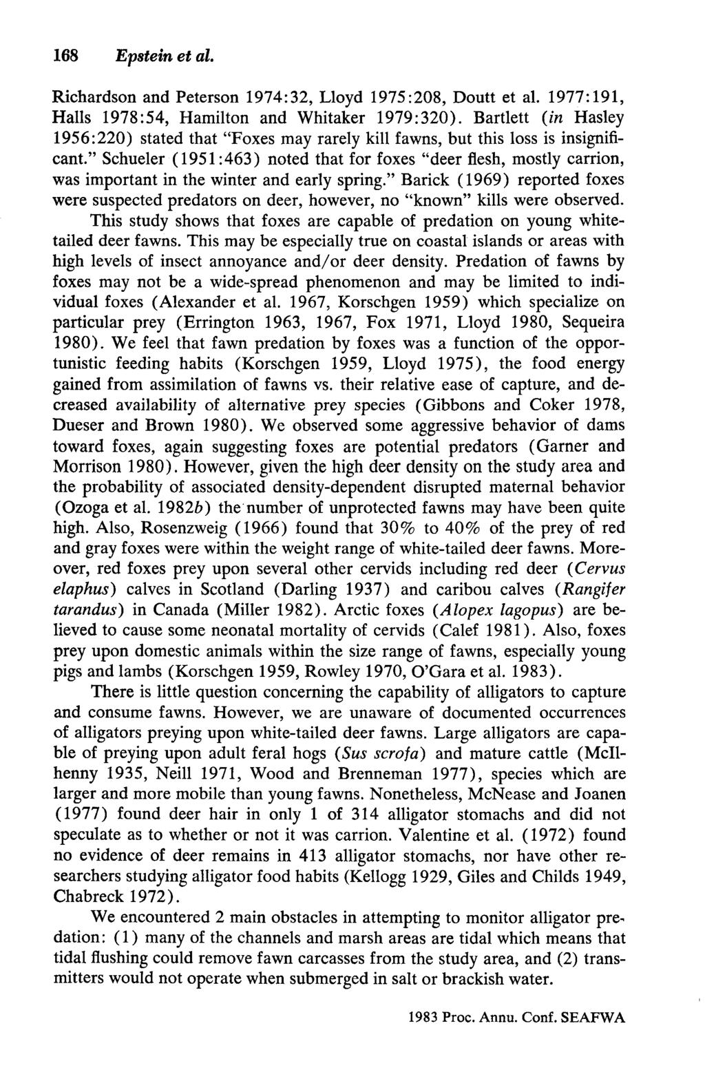 168 Epstein et al. Richardson and Peterson 1974:32, Lloyd 1975:208, Doutt et al. 1977:191, Halls 1978:54, Hamilton and Whitaker 1979:320).