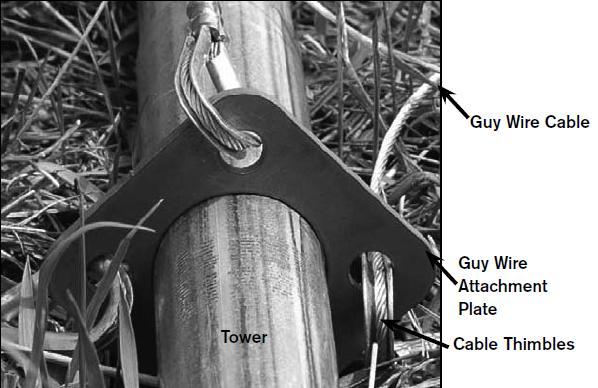 2. With the tubes laid out as shown on the preceding page, slide the guy wire attachment plates over the corresponding tower tubes. Slide the 9.