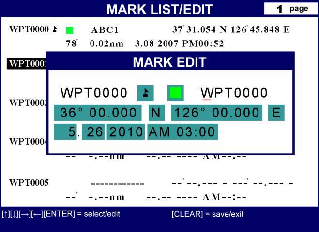 Operation 0-2. Mark Setup Setting up the Mark List, Edit, and Alarm. 0-2-1. Mark List: Shown the mark list and it is available to set up or edit the mark on the list.