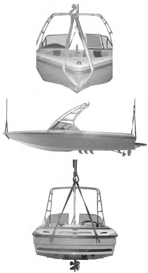 Hoisting CORRECT HOISTING If the boat ever needs to be hoisted, special attention should be given to the following recommendations: Hoist the boat using a horizontal lifting bar only.