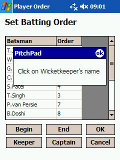 When you have completed the batting order, click OK. The bowling orders can be completed (if desired) in the same manner.