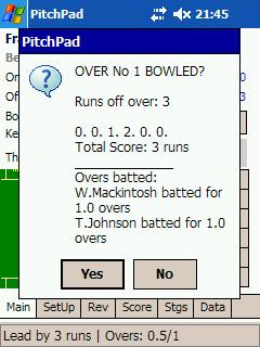 10.11 End of Over Normal or long over After the number of prescribed legal deliveries have been bowled in an over, the scorer will be prompted for the end of the over (see below).
