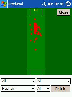 This screen (below) allows a bowler s line and length to be assessed against individual batsmen or in an innings as a whole.