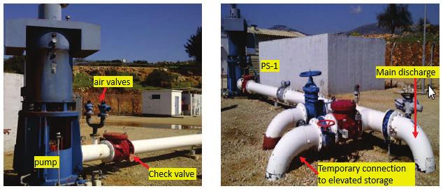 below sea level (-45m) near pump station to 66m above sea level (+66m) at delivery end. Figure 2 shows general arrangement of pumps and associated valves at typical deep well pump stations on KPS.