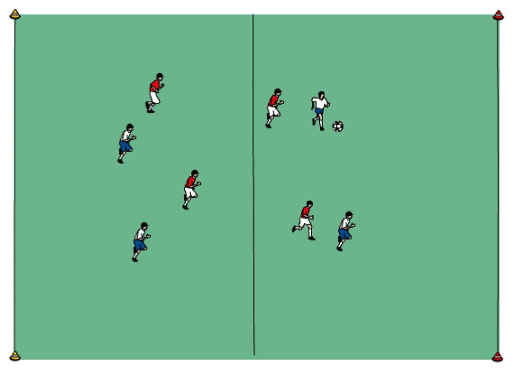 Active Time: 5-10 minutes Rest Time: 2 minutes Dribble The ball between the cones to score All players must be over the half way