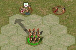 All its possible charge targets are highlighted with a sword icon. Left click a highlighted hex on that path or a sword icon and the battle group will charge the enemy battle group.