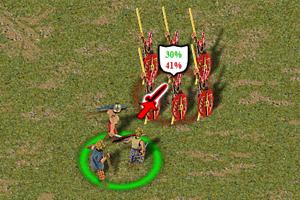 The green percentage at the top of the shield is the chances of victory in combat against this battle group.