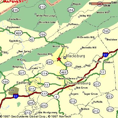 Map 1: Blacksburg, Virginia and Surrounding Area Source: http://maps.yahoo.com/py/maps.py The latest Bikeway plan for the Town of Blacksburg appears in the 1996 Comprehensive Plan (see Figure 1).