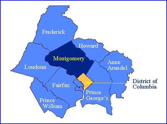 Map 2: Montgomery County, Maryland and Surrounding Counties Source: http://www.clark.net/pub/mncppc/montgom/factmap/databook/location/locating.