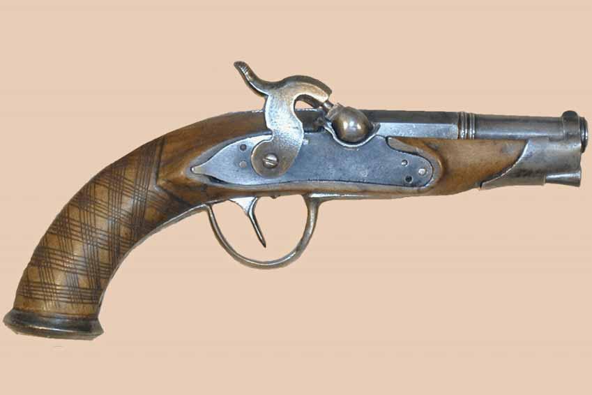 Ca. 1840: Percussion Pistol, Converted The illustration shows a pistol that