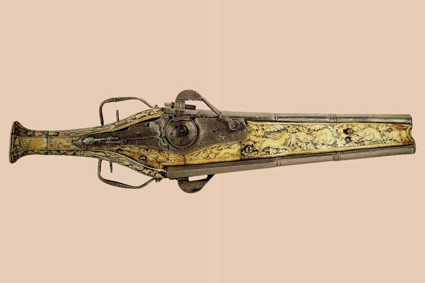 Ca. 1559: Double Wheel Lock Pistol, German Two pistols are combined in one back