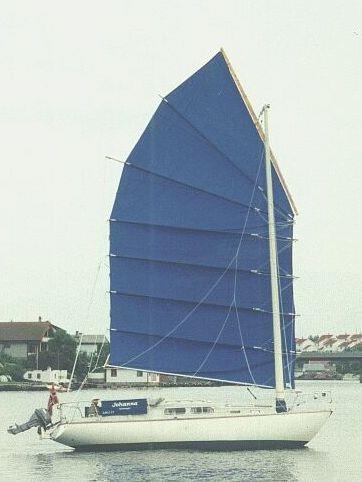 Peregrine, shown above, is 37 and 11.5 tons, with a sloop sail of 80m². Handling such a brute takes stout gear, but both the boat and the rig have proven to be effective, inshore as well as offshore.