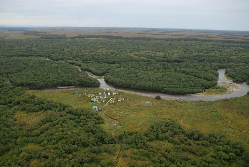 Fig. 1.Kamchatka STU's Kol River Biological Station is situated on the left bank of the Kol River 7 km from the shores of the Sea of Okhotsk. Photography by E.G. Lobkov. 8 September 2008.