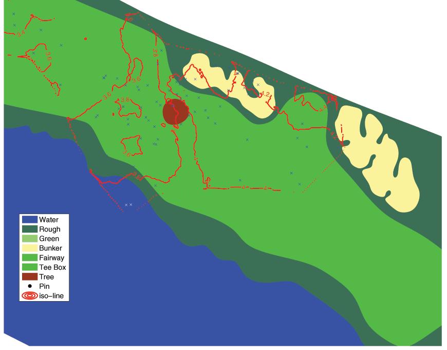 Figure 2 Zoomed in view of the ISOPAR map of the landing area in the fairway of 18th hole in round