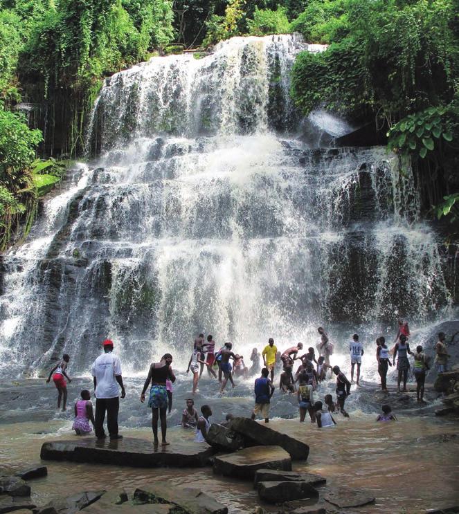 53 Waterfalls, such as at Kintampo in Ghana, not only give relief to humans these Burkinese children will never have seen this spectacle in their Sahelian homeland but are also the habitat of