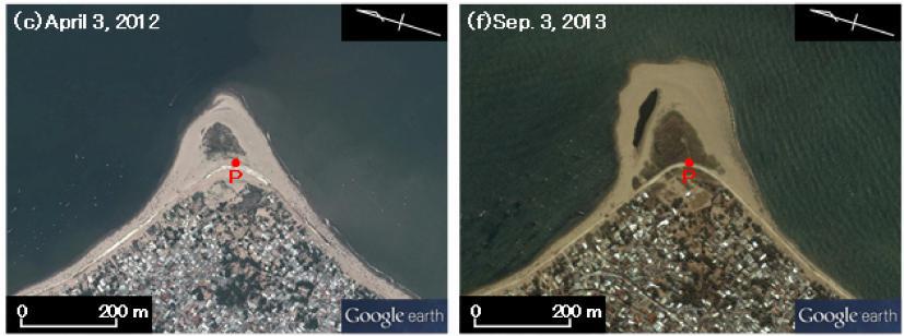 By August 1, 2011, a seawall had been constructed along the marginal line through point P, while smoothly covering the residential area (Fig.