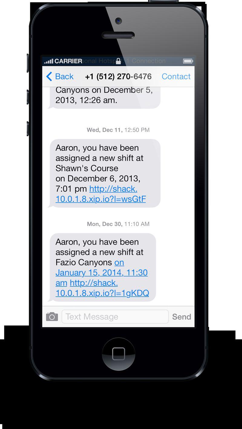 Management Software SMS Messages Notices and Shift requests are delivered directly to the caddies via SMS
