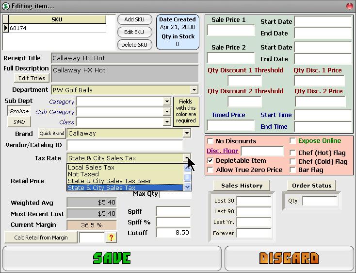Using the Retail System 155 Once tax rates have been created in the Tax Rate Manager Screen, tax rates for individual items, if necessary, can be independently set.