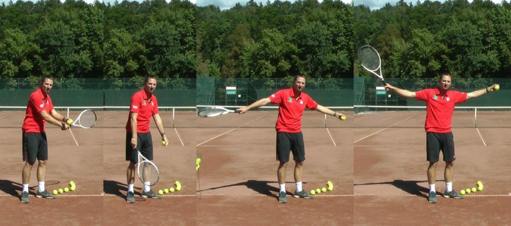 The backswing should be a relaxed swing backwards, as if your arm and the racquet are a pendulum