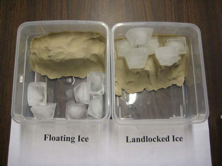 2. Place as many ice cubes as possible on the level place formed with the clay in the first box. 3.