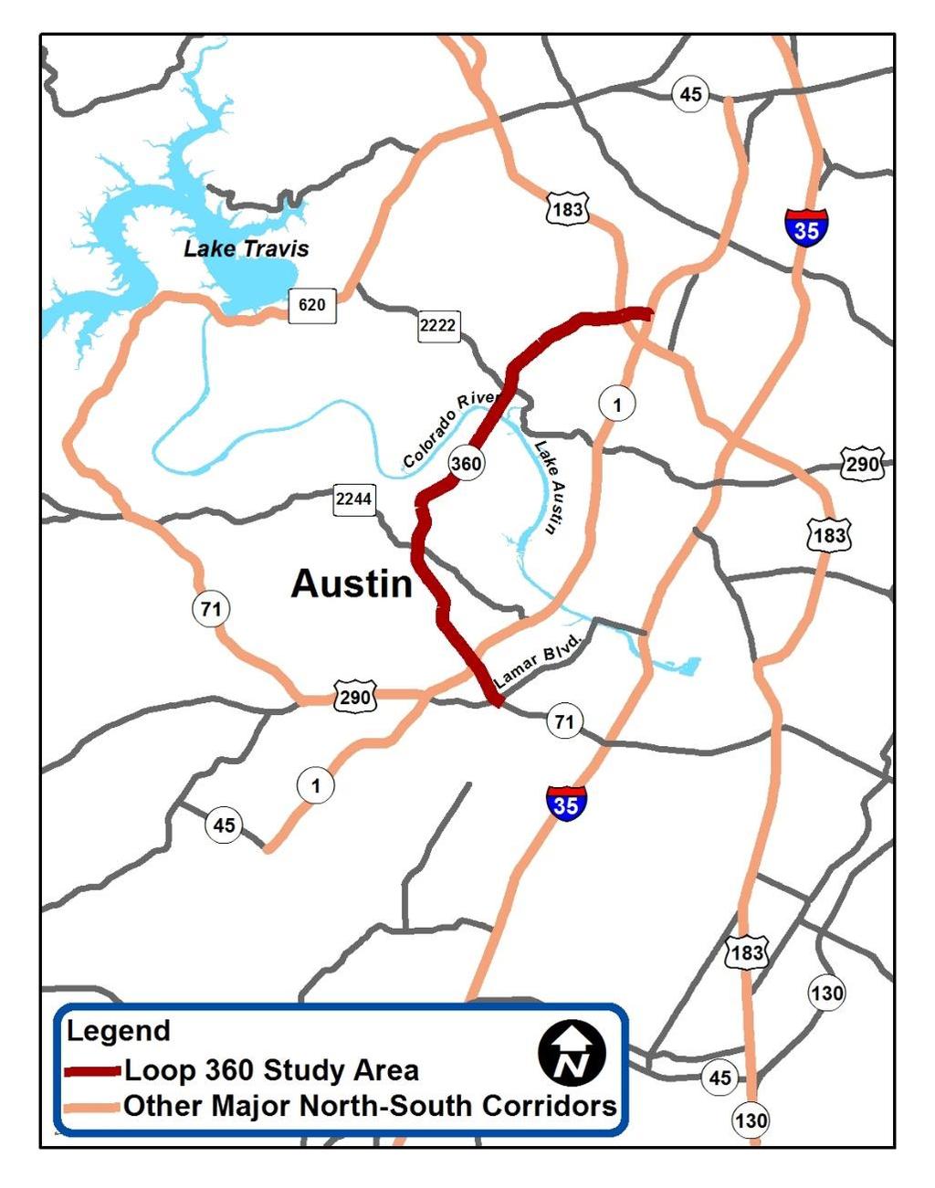 Loop 360 in the Region Loop 360 is part of a network of critical roadways in the Austin region Other major north/south roadways (MoPac, I-35) serving the central and western portions of