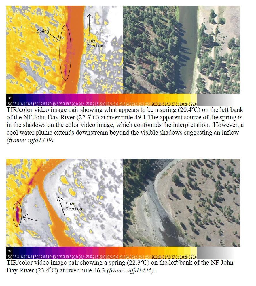 Figure 35. Examples of thermal infrared images from the North Fork John Day River basin. Source: DEQ (2010).