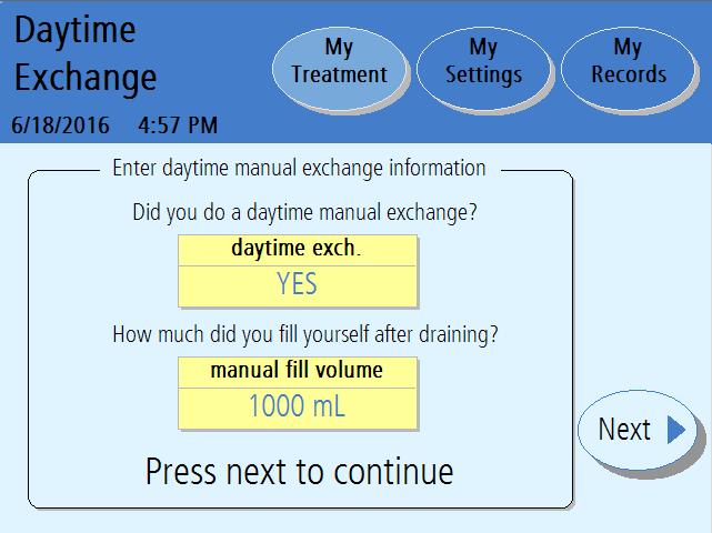 Entering a Daytime Exchange 21 22 23 24 Note: The values shown here are for example only.