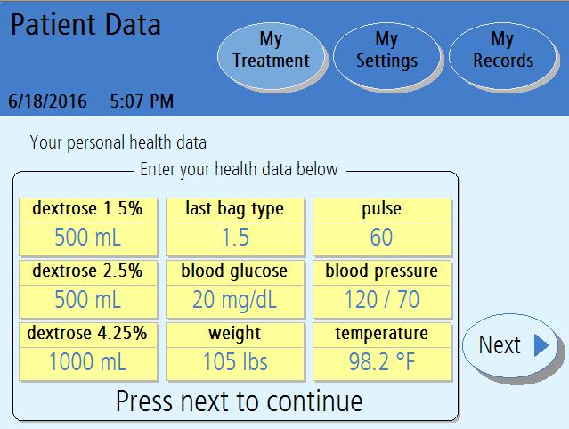 Entering Your Personal Health Data 4 5 6 Note: The values shown here are for example only.