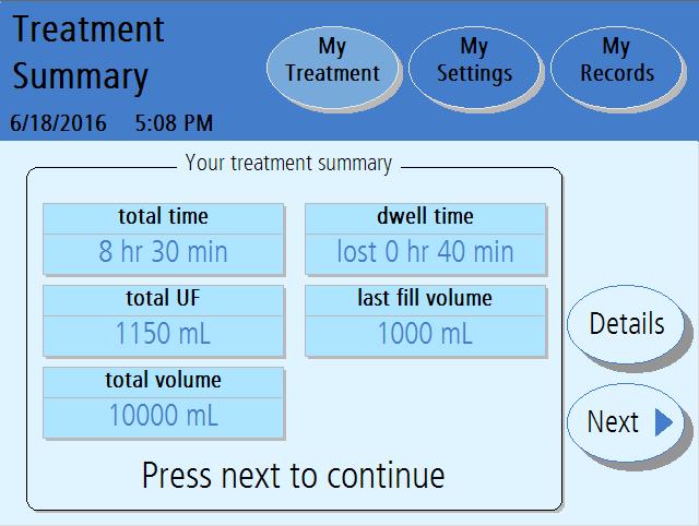 Your Treatment Summary 7 8 Note: The values shown here are for example only.
