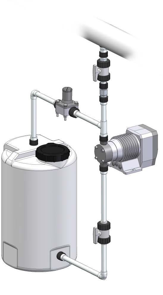 8.1.2 Prevent a backflow of the pumped medium if the dosing line is linked with a main line: install an injection fitting (dosing valve). 8.1.3 Eliminate undesired siphoning when dosing into a main line with negative pressure: install a pressure keeping valve in the dosing line.
