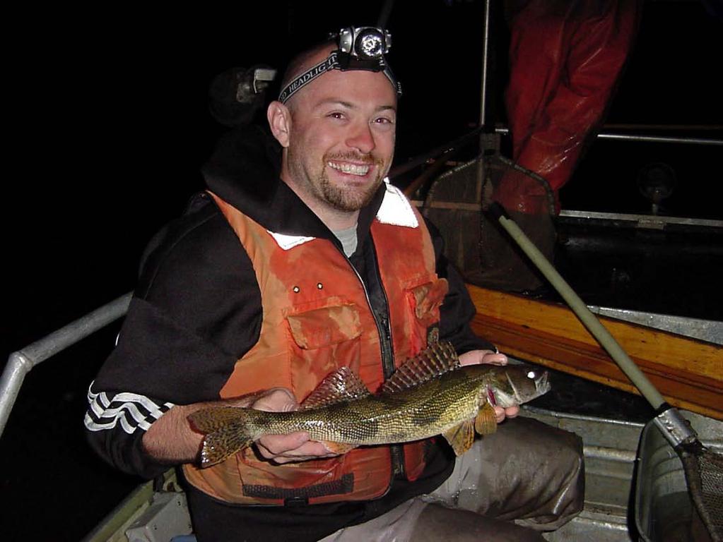 PADEP Biologist Dan Counahan with a 15-inch sauger collected from Dashields L/D tailwaters on the Ohio River in 2008.