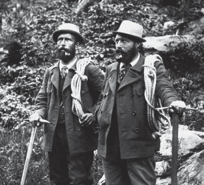 Roger Laurilla ACMG mountain guide and ACC Vice President, Activities Christian Häsler and Edouard Feuz PHOTO COURTESY OF THE VAUX FAMILY COLLECTION AND THE WHYTE MUSEUM OF THE CANADIAN ROCKIES