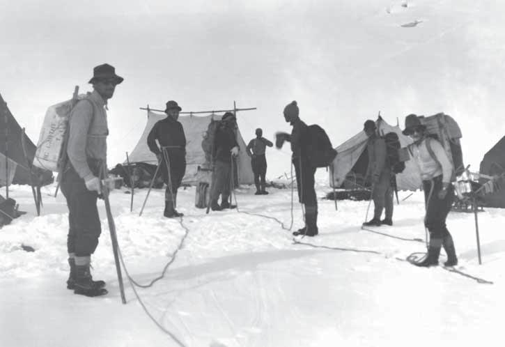 The 1925 Mount Logan Expedition leaving Cascade Camp PHOTO COURTESY OF THE WHYTE MUSEUM OF THE CANADIAN ROCKIES # V014/AC 0P/808(17) With some of our party snow-blind, others near the limit of