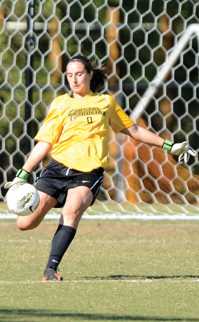 14 goals against average, fourth lowest by a Chanticleer keeper, and a.740 save percentage, while totaling 57 stops.