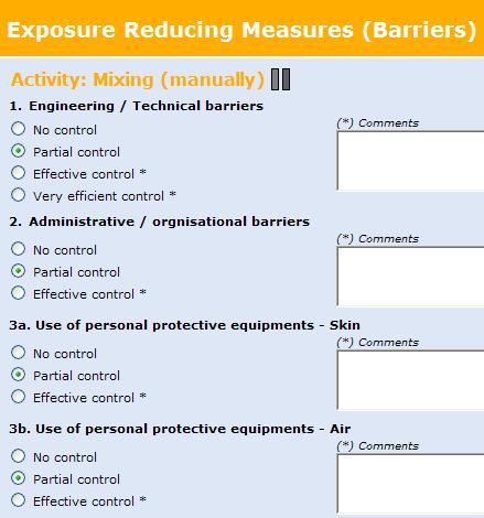 Exposure reducing measures (barriers) Exposure reducing measures (barriers) has been graded in relation to its effect.