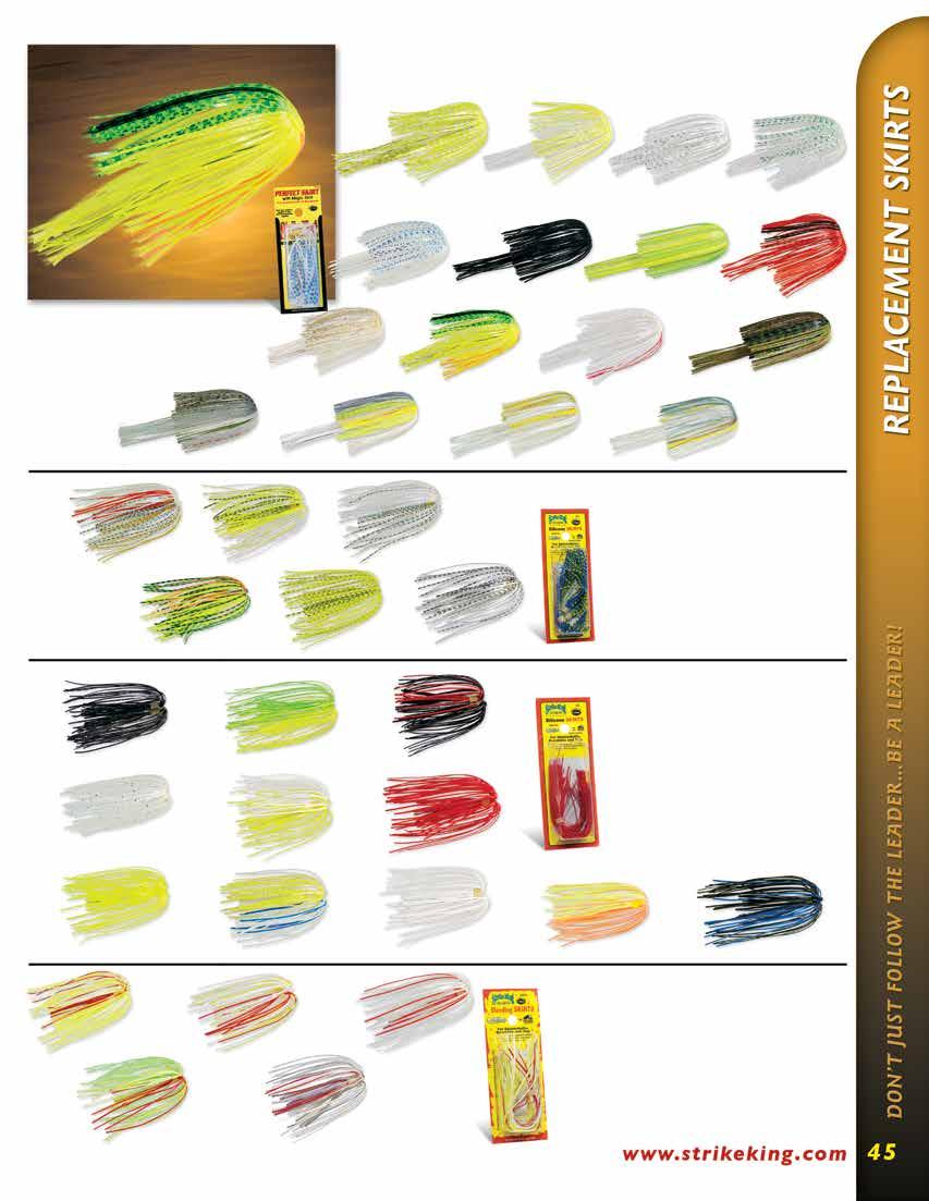 Colors designed to flow from top to bottom and to match most popular spinnerbait head colors Skirt blooms wide for unbelievable action 201 Super Chartreuse 203 Chartreuse/White 204 Super White 206