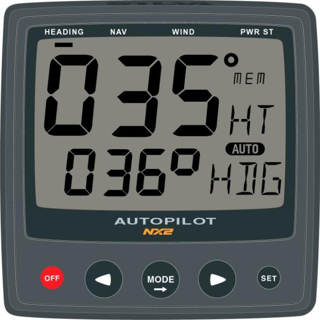 AUTOPILOT 4 Operation 4.1 Instrument overview Pagearrow Top-line Heading Function Autopilot on Reference course / angle Lower -line function text OFF LEFT MODE RIGHT SET 4.1.1 Instrument display The display consists of two lines, a top-line with 24 mm (1 ) digits and a lower-line with 13 mm (0.