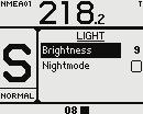 Display illumination Light adjustment Press the Power/Light key once to display the Light dialog. The brightness level is adjusted by the rotary knob, the Up or the Down arrow keys.