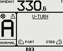 Press the Port or Starboard key to start the turn The set heading (A) is changed to 180 in the opposite direction, and the turn dialog is closed.