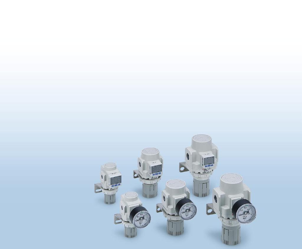 Direct Operated Precision Regulator Sensitivity: Within 0.2% F.S. Energy saving, Air consumption: 80% reduction (SMC comparison) Comparison under the same condition of P2 = 0.3 MPa Reduced to 0.