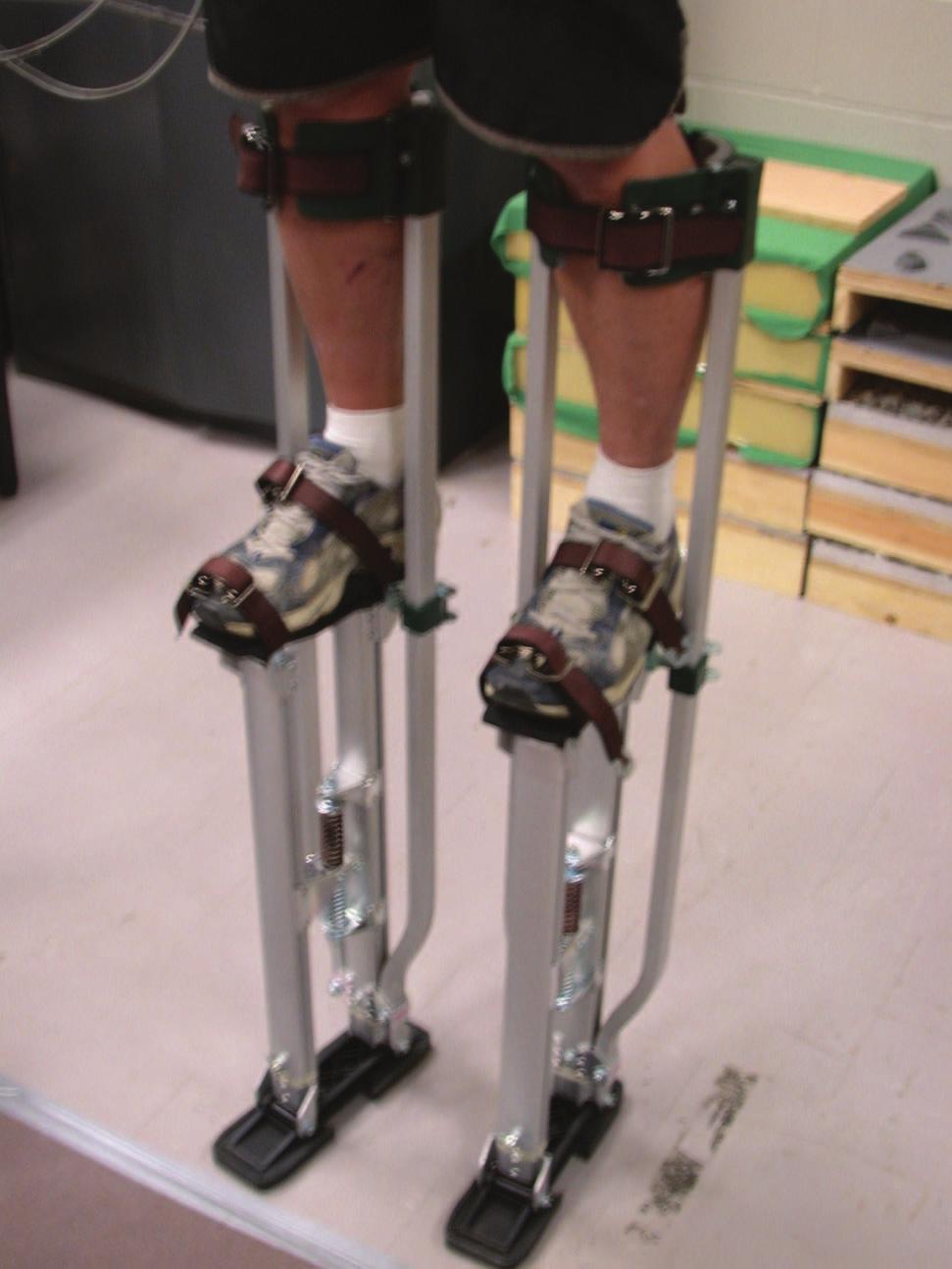 Ergonomics 1121 start point was approximately 1 m off the GaitRite 1 carpet. Each participant was tested for 30 stilt walking trials with 5-min seated rest after every 10 trials.