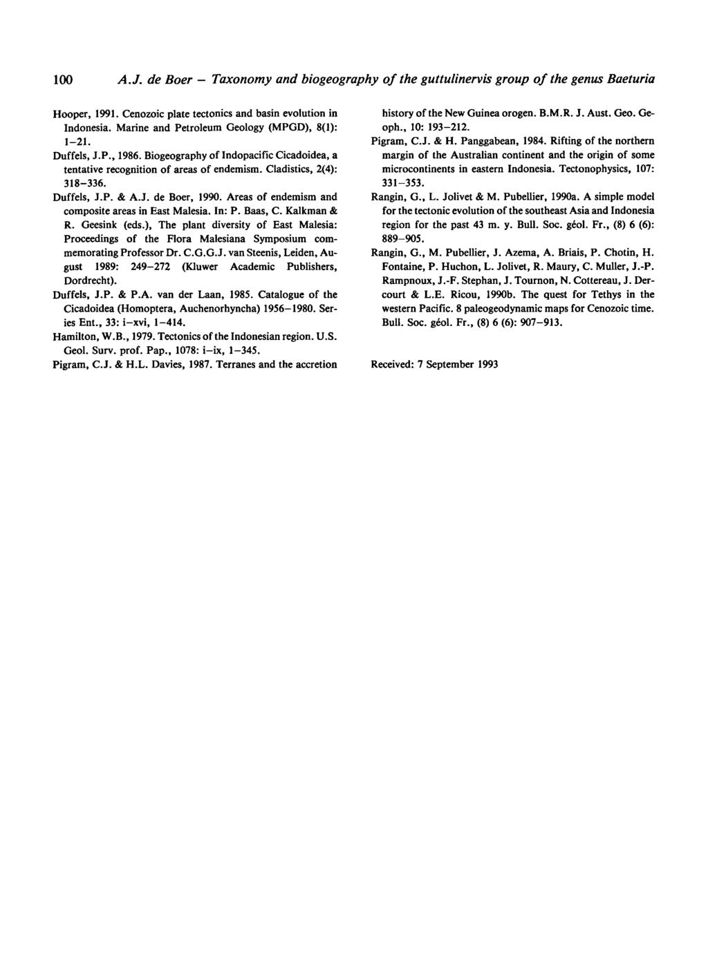 Taxonomy 100 and biogeography of the guttulinervis group of the genus Baeturia Hooper, 1991. Cenozoic plate tectonics and basin evolution in Indonesia. Marine and Petroleum Geology (MPGD), 8(1): 121.