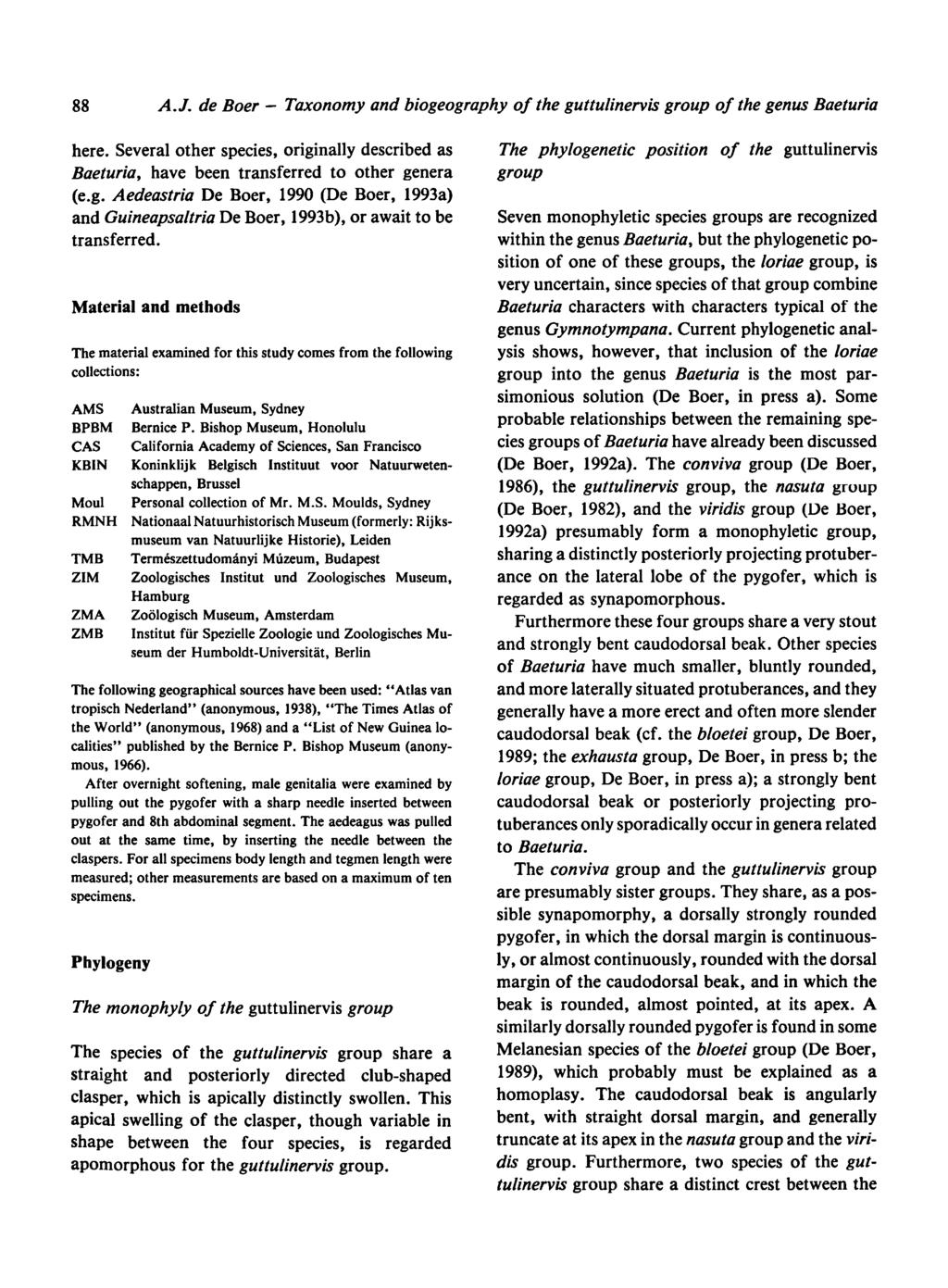 88 Taxonomy and biogeography of the guttulinervis group of the genus Baeturia here.